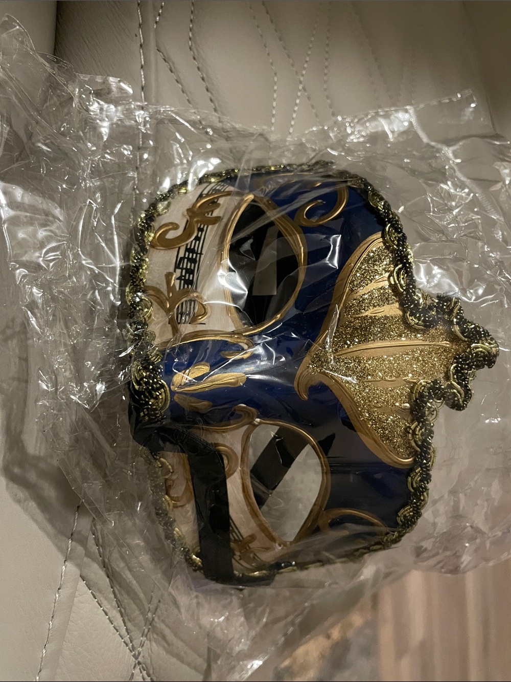 Decorative Blue and Gold Venetian-Style Masquerade Mask